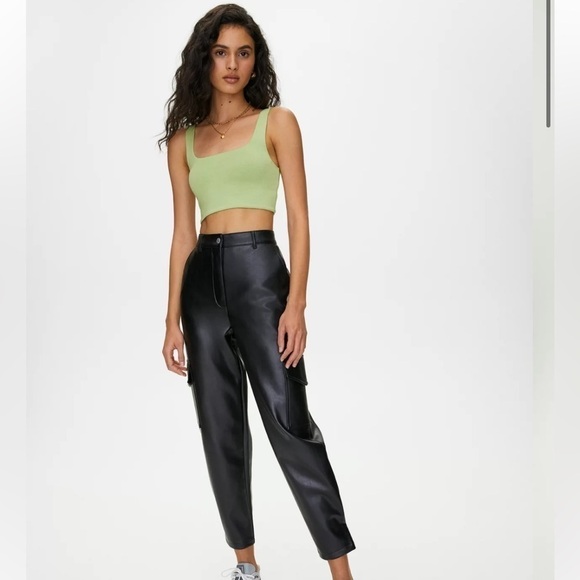 [2] Aritzia Wilfred Faux Leather Cargo Pocket Jogger Cinched Ankle - Picture 1 of 14